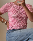Vintages 90s Crinkle Stretch Top Candy Pink