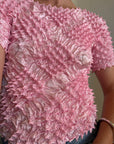 Vintages 90s Crinkle Stretch Top Candy Pink