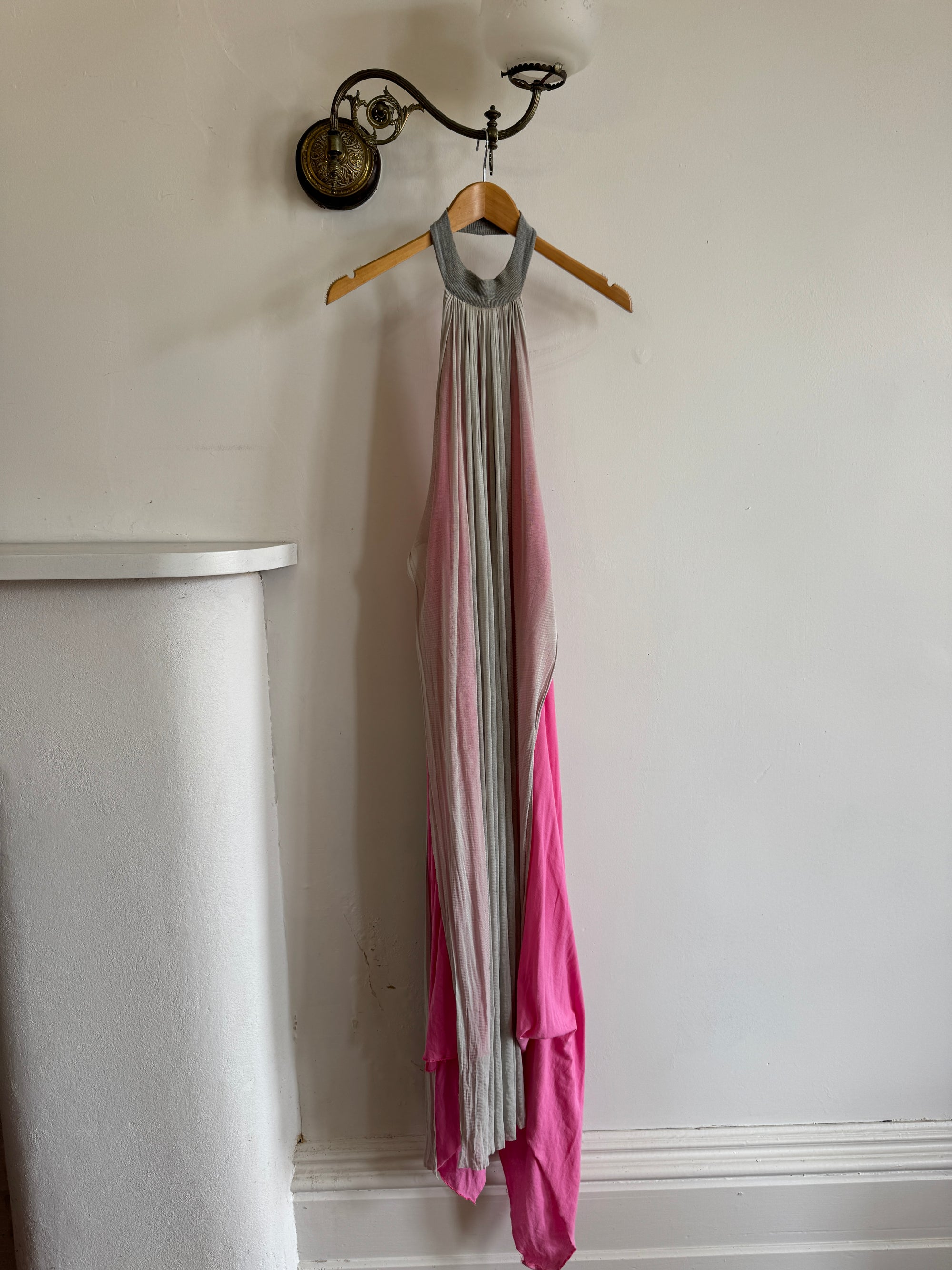 Vintage Y2K Mesh Silk Halter Dress Hot Pink