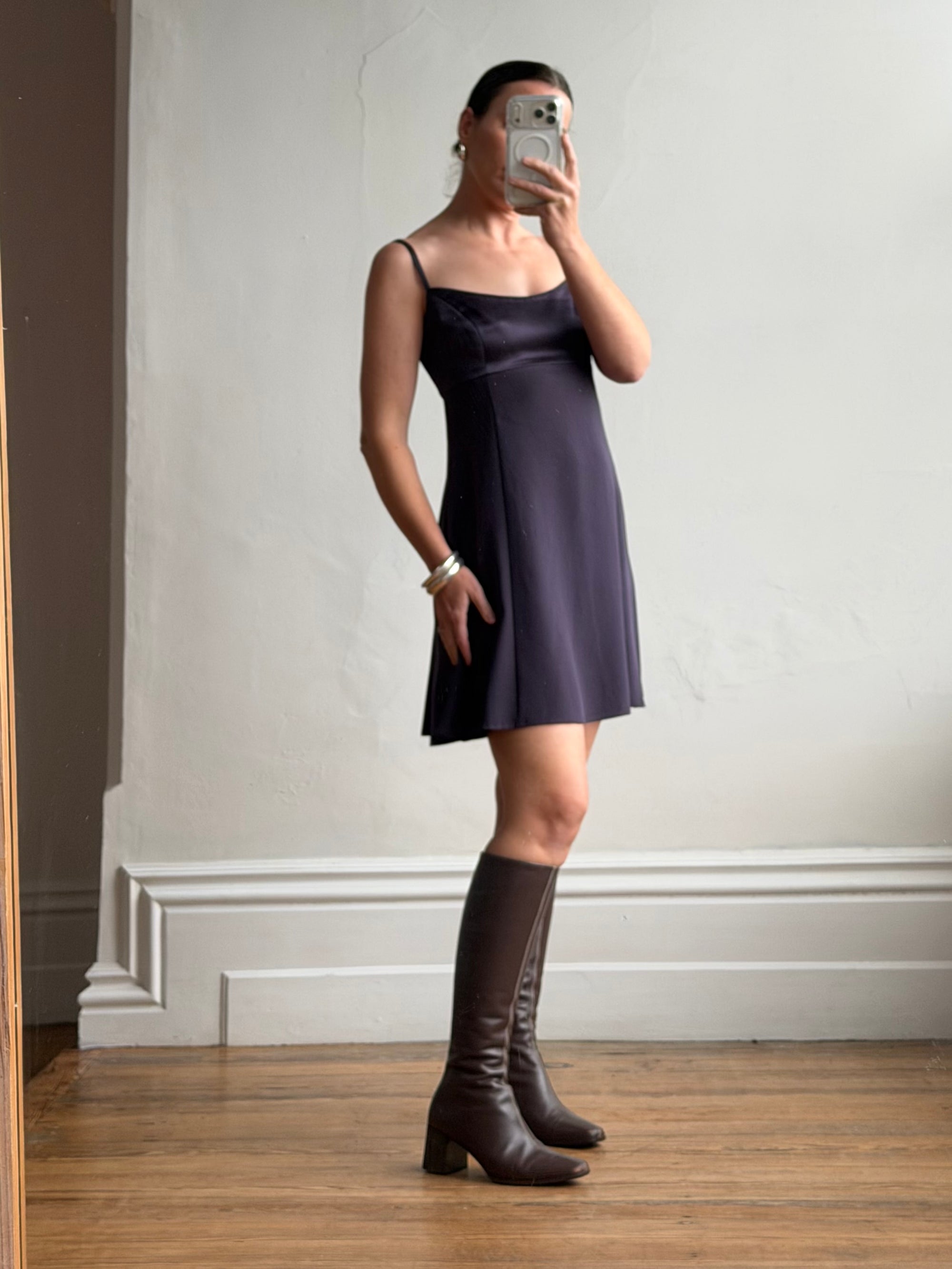 Vintage 90s Satin Micro Mini Dress Navy Satin