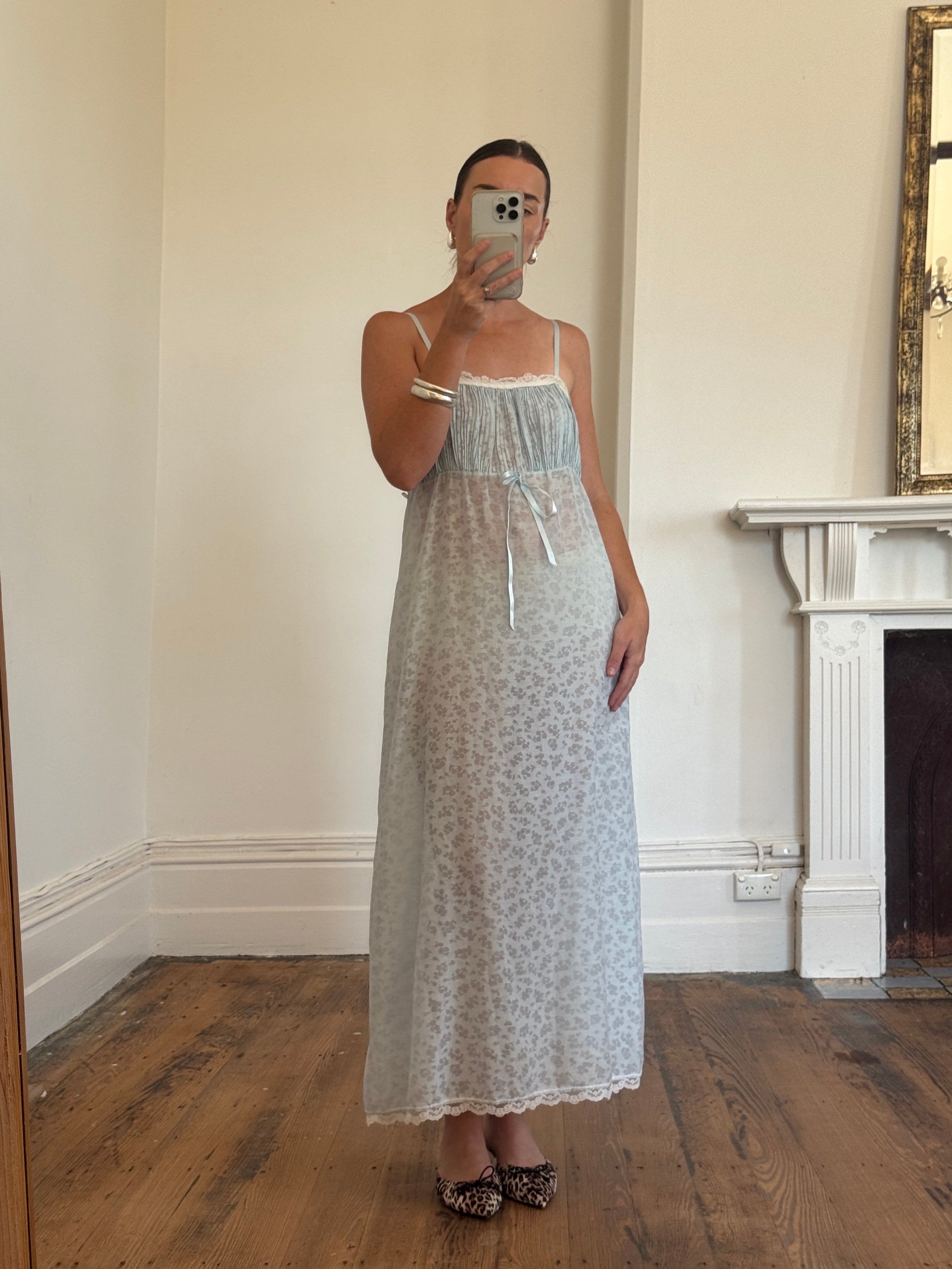Vintage 60s Baby Blue Floral Negligee Slip