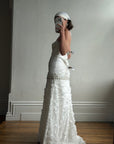 Vintage 90s Strapless Embellished Ruffled Wedding Gown