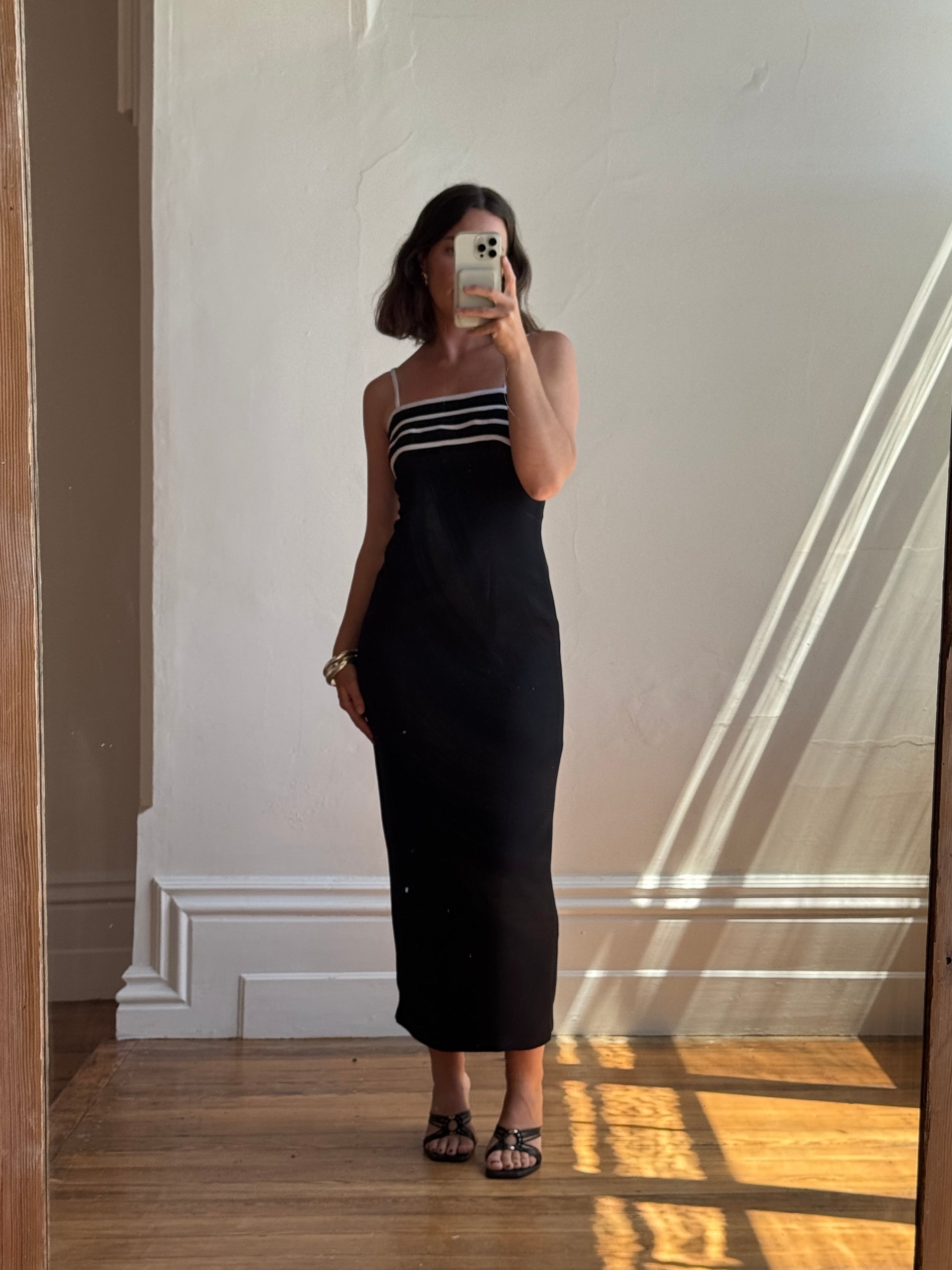 Vintage 90s Black and White Crepe Slip Dress Australian Made
