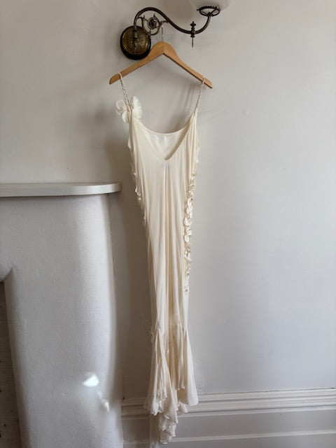 Vintage 90s Pure Silk 3D Floral Fairy Dress Ivory