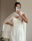 Vintage 90s Crepe Beaded Column Bridal Slip