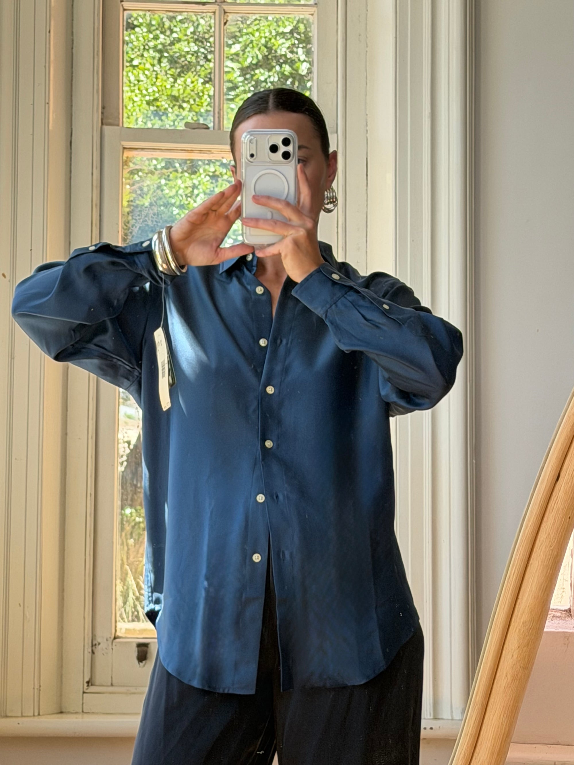 Vintage 90s Ralph Lauren Silk Shirt Teal