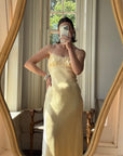 Vintage 90s Butter Yellow Organza Bias Slip Dress