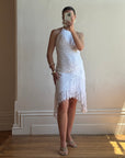 Vintage 90s Crochet Linen Handkerchief Halter Dress
