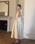 Vintage 90s Silk Dupion Rosette Bridal Midi Gown