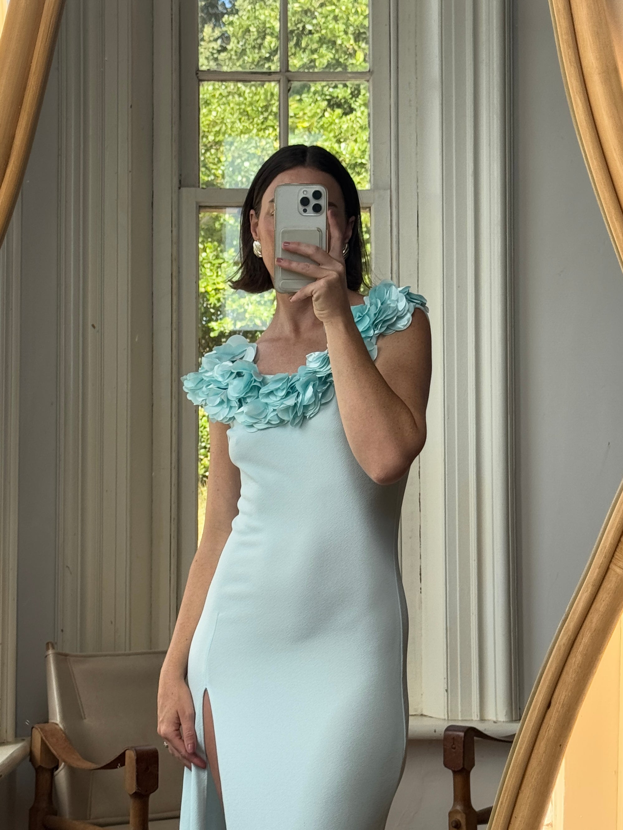 Vintage Y2K Aquamarine Petal Dress Call Me The Breeze Vintage Y2K Aquamarine Petal Dress Call Me The Breeze