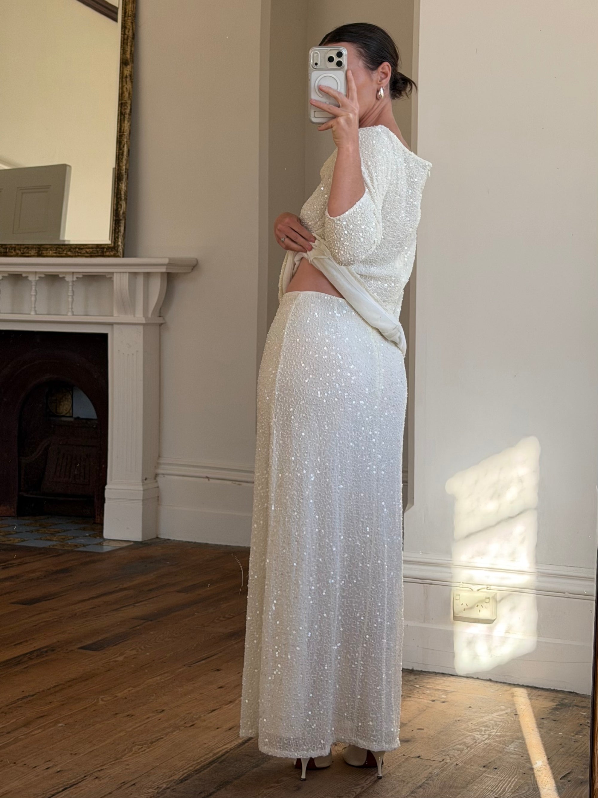 Vintage 80s Sequin Pure Silk Two Piece Bridal Set