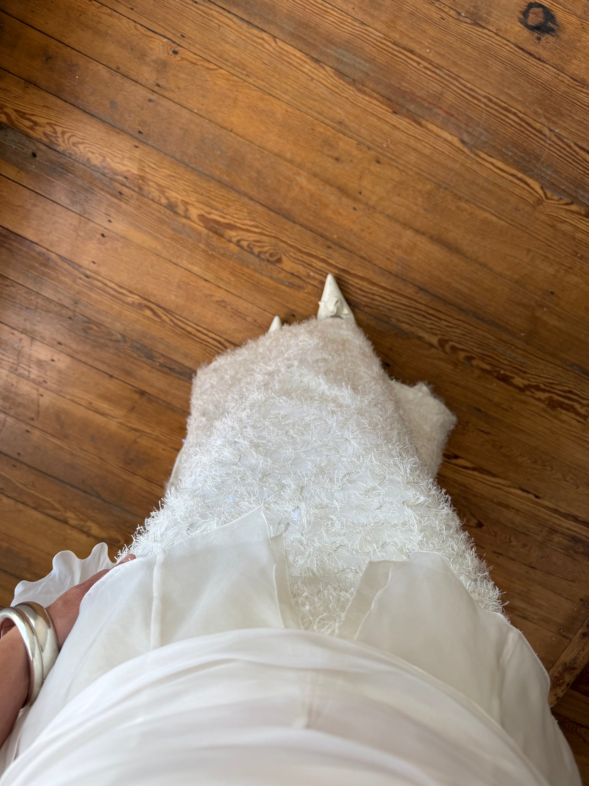 Vintage 90s Italian Organza Tie Top and Feather Skirt Bridal Set