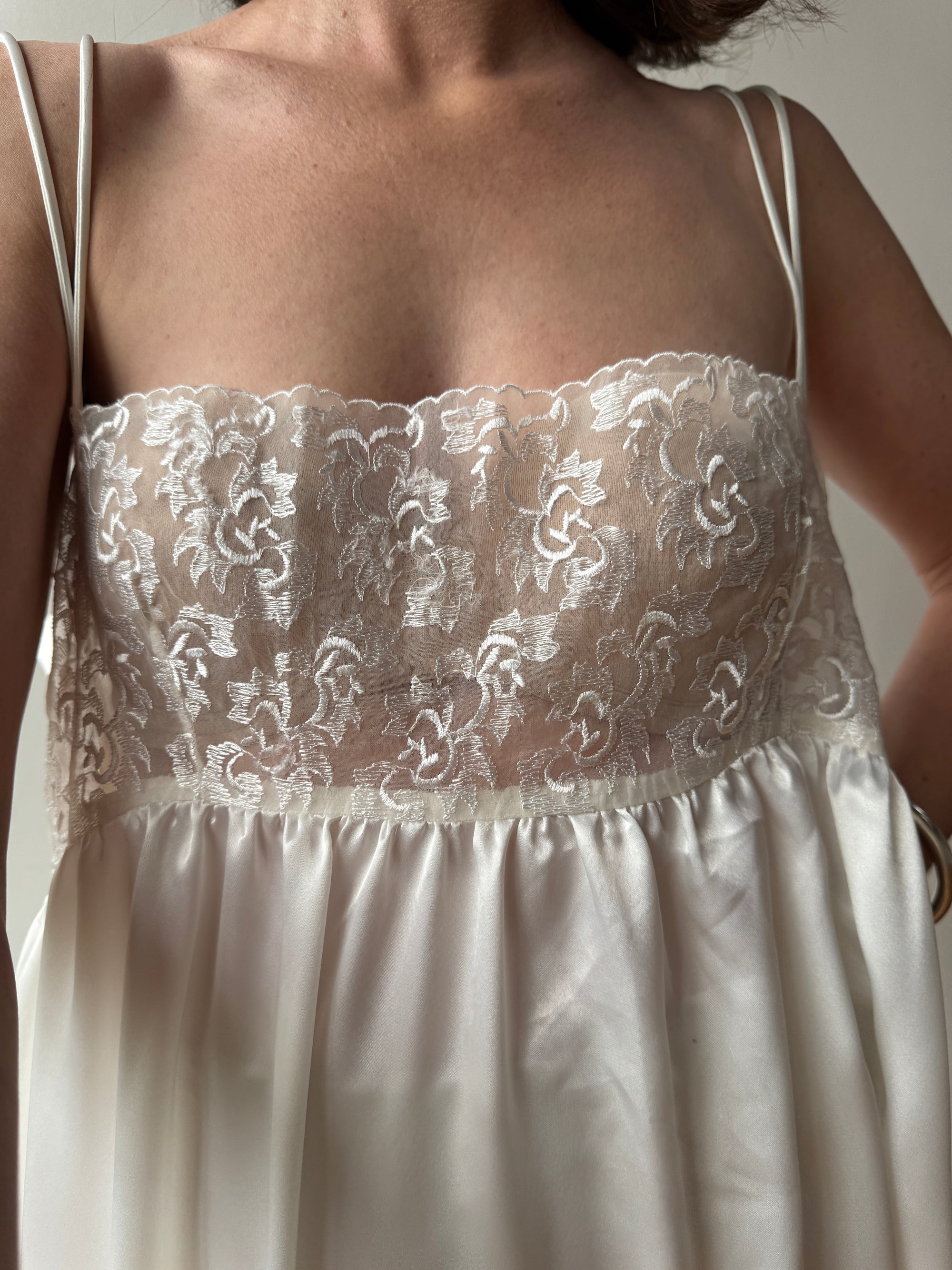 Vintage 90s Christian Dior Babydoll Satin Slip Dress Ivory