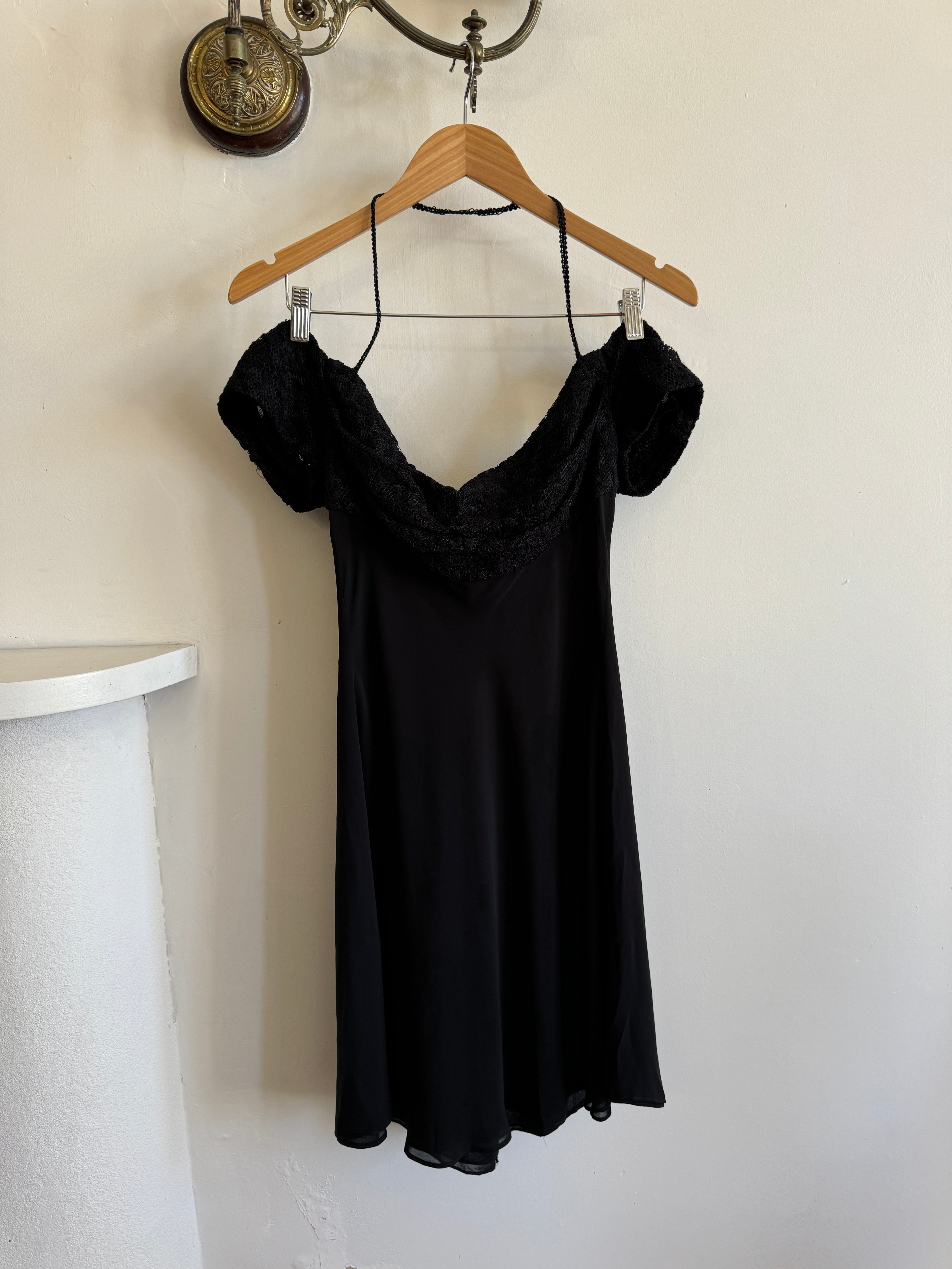 Vintage 90s Off Shoulder Mini Dress Noir