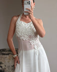 Vintage 90s Daisy Sheer Halter Midi Dress White
