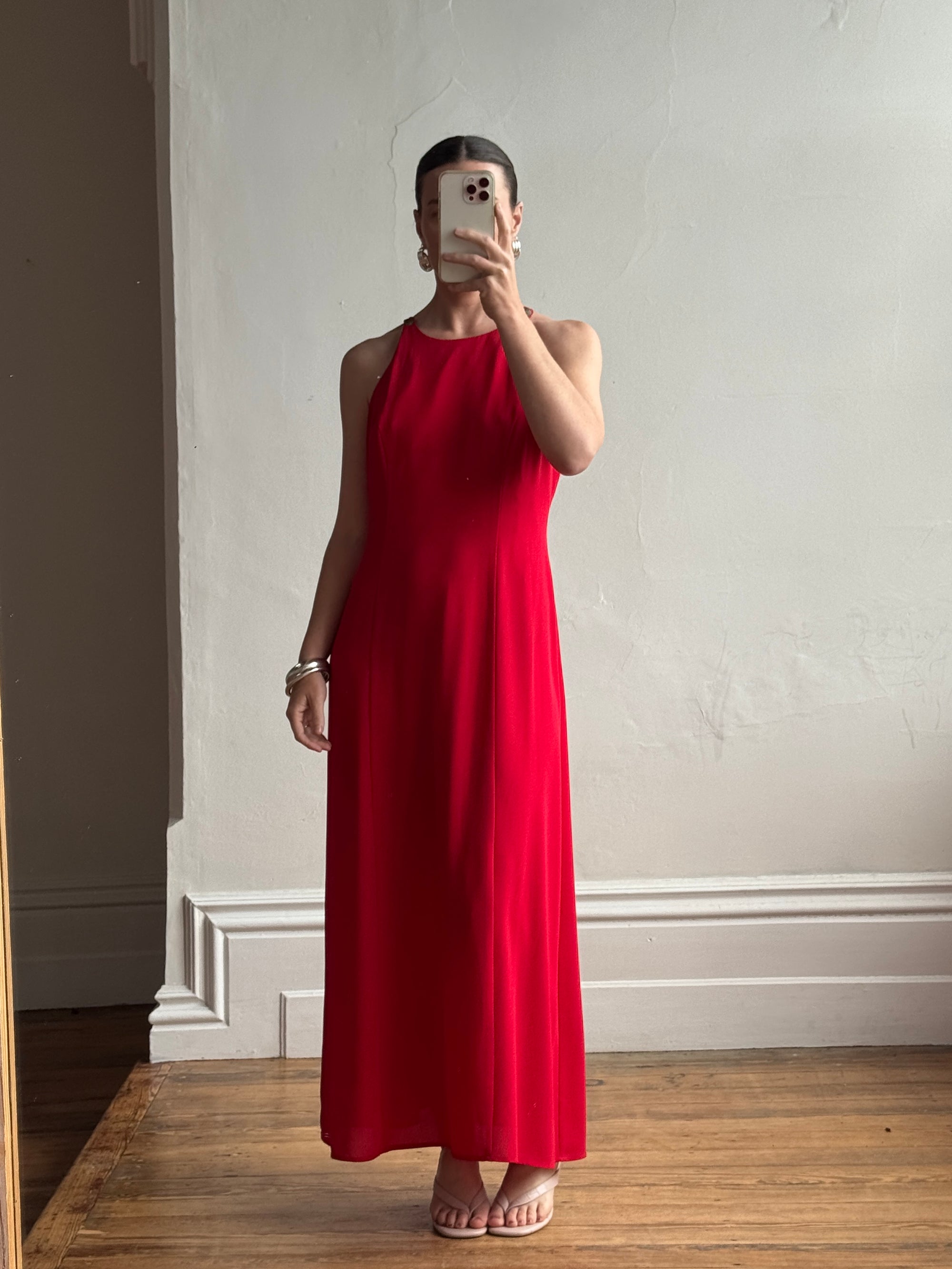 Vintage 90s Crimson Crepe High Front Dress