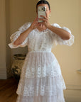 Vintage 70s Tiered Lace Wedding Dress Crisp White