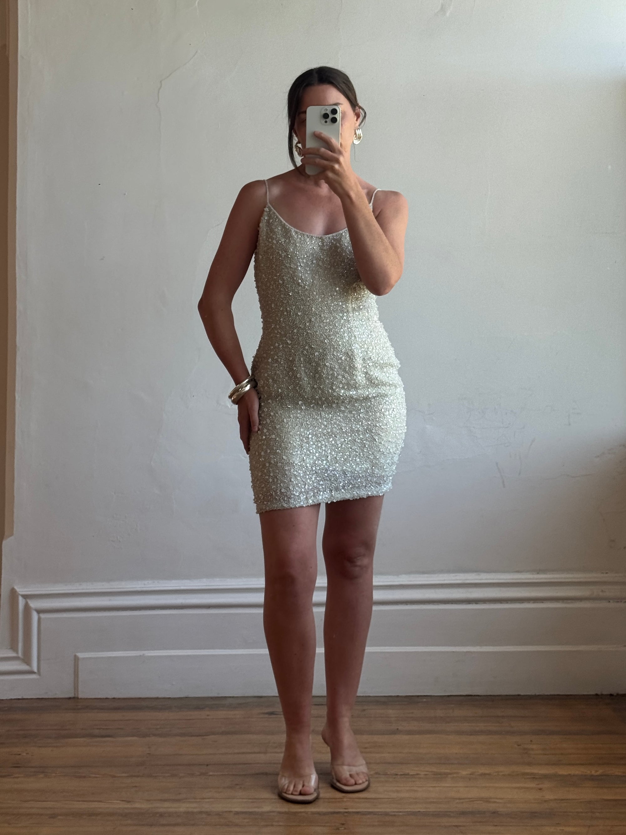 Vintage 90s Naeem Khan Silk Crystal Embellished Mini Dress