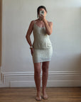 Vintage 90s Naeem Khan Silk Crystal Embellished Mini Dress