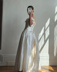 Vintage 80s Pure Silk Rosette Off Shoulder Gown