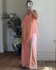Vintage 70s Apricot Maxi Dress with Sheer Cape