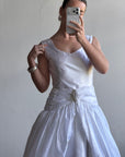 Vintage 90s Strappy Wedding Dress With Rosette Cape Pearl