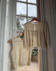 Vintage 60s Merino Wool Beaded Fringe Cardi and Tank Set