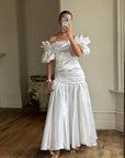 Vintage 80s Satin Drop Waist Wedding Gown