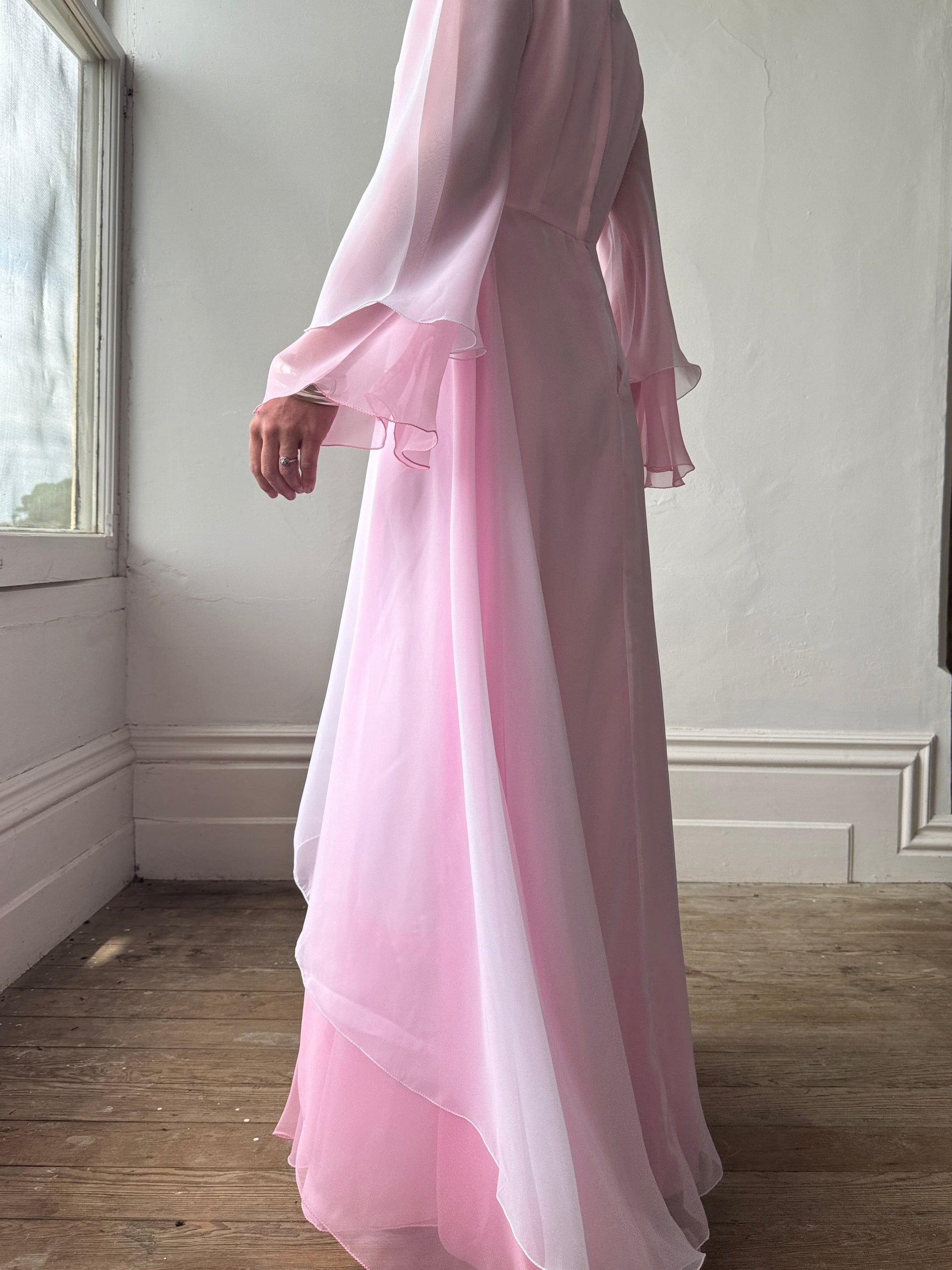 vintage waterfall dress Vintage 70s Pink Tiered Waterfall Gown – Call Me The Breeze