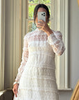 Vintage 60s Polka Dot Long Sleeved Wedding Dress Ivory