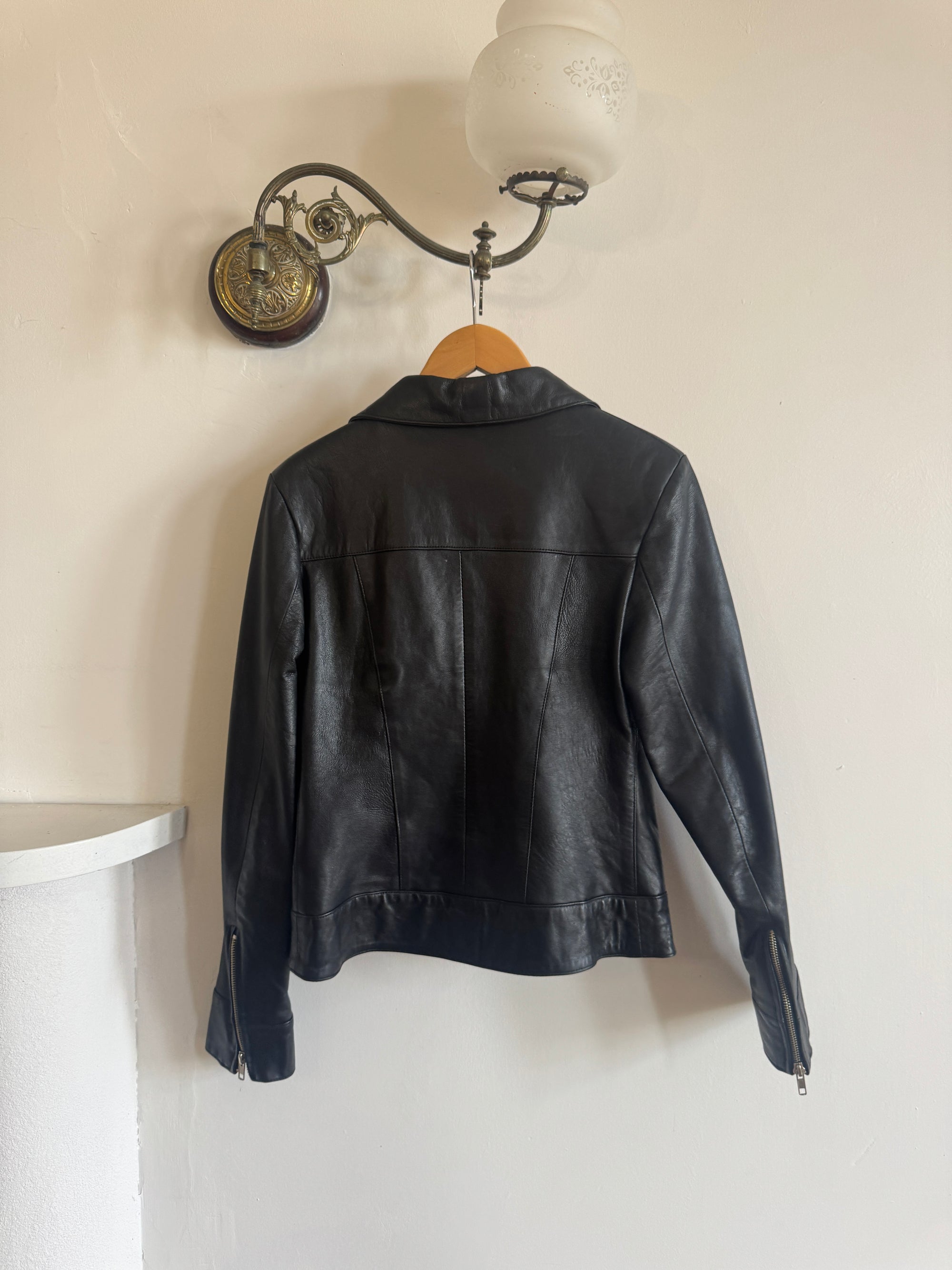 Vintage 90s Cropped Zip Front Leather Jacket