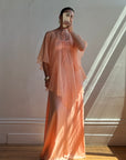 Vintage 70s Apricot Maxi Dress with Sheer Cape