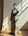Vintage 70s Paisley Tapestry Long Sleeved Maxi Dress Blue