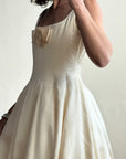 Vintage 90s Silk Satin Scoop Princess Wedding Gown Cream