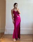 Vintage 90s Butterfly Fuchsia Silk Maxi Dress