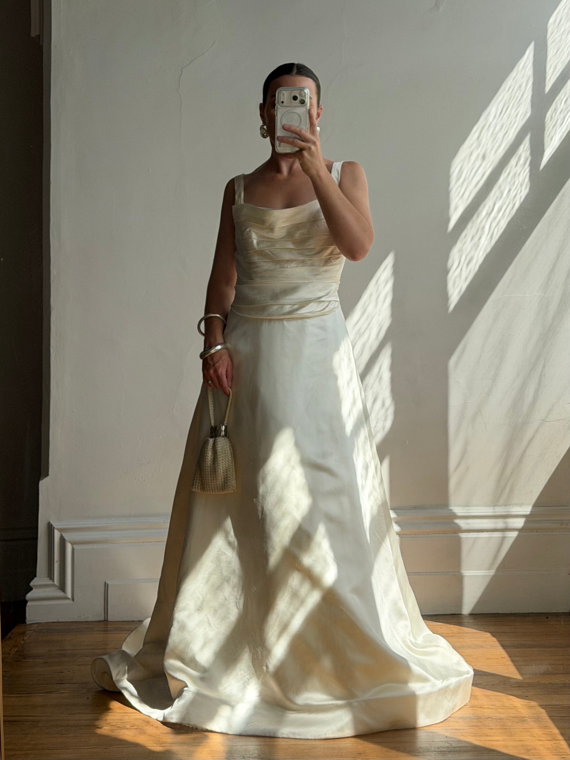 Vintage Y2K Vera Wang Silk Pleated Wedding Gown