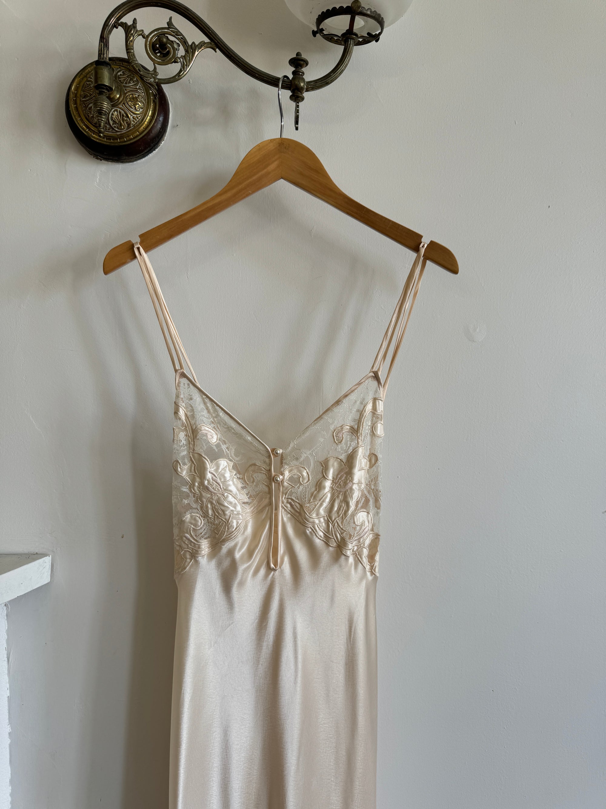 Vintage Peach Satin Slip Dress Crossover straps