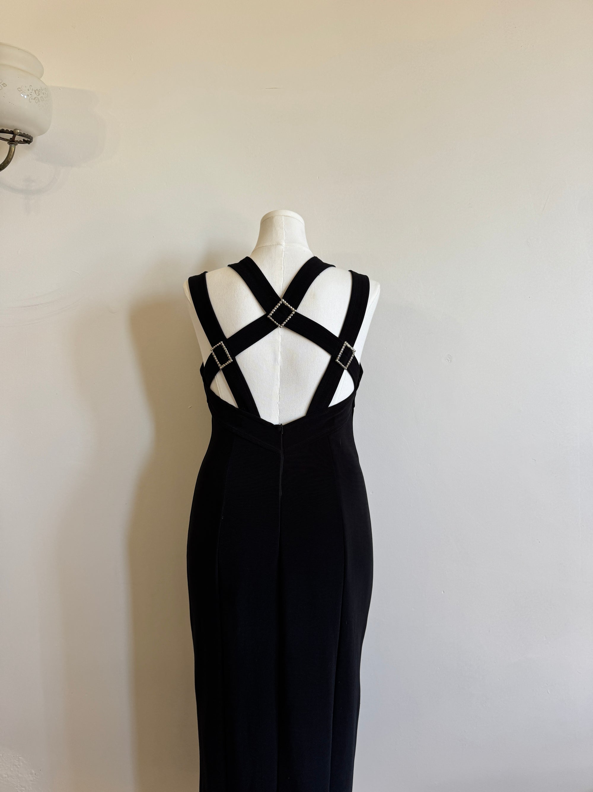 Vintage 90s Bodycon Midi Harness Straps With Rhinestone Buckles