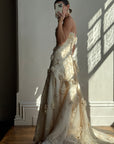 Vintage 90s Haute Couture 3D Floral Strapless Wedding Gown