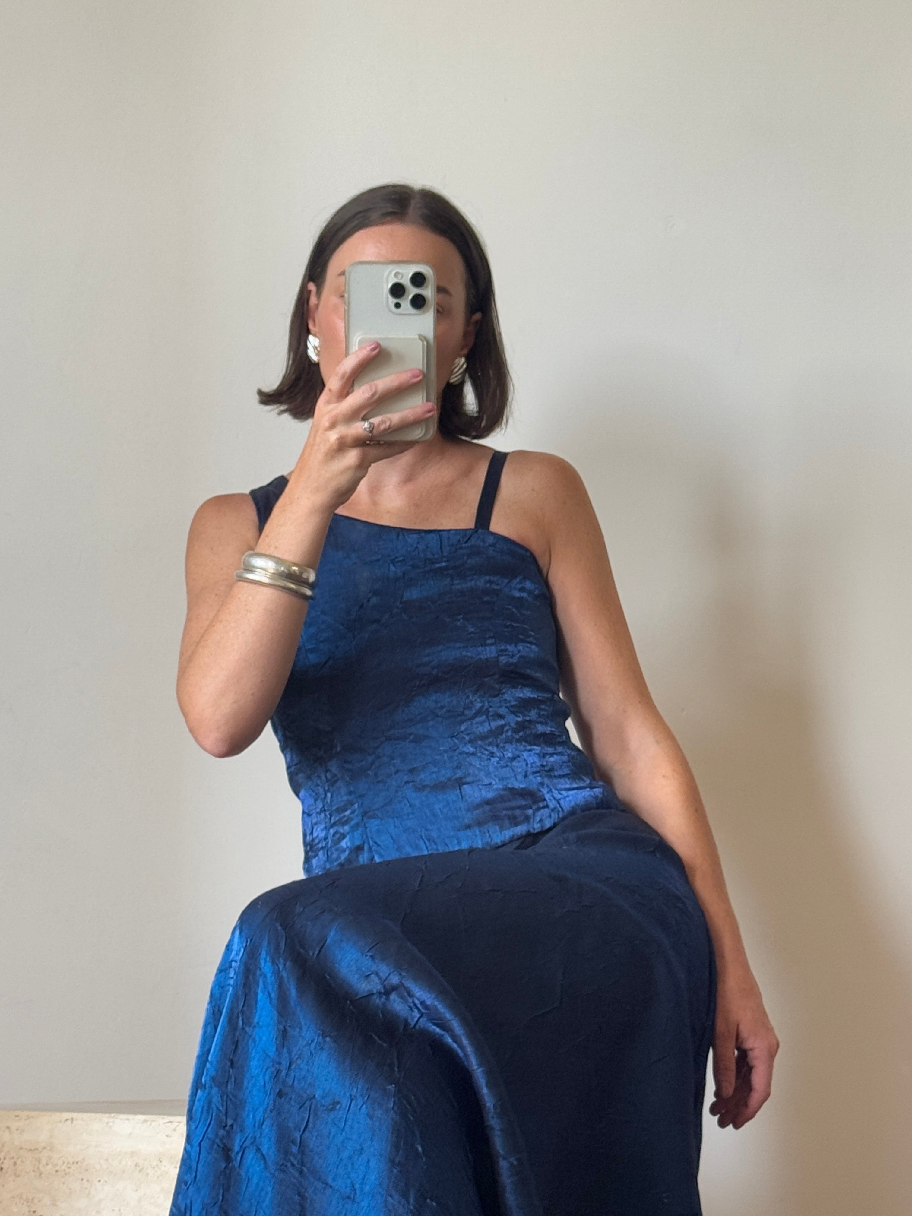 Vintage 90s Midnight Blue Crinkle Two Piece Set
