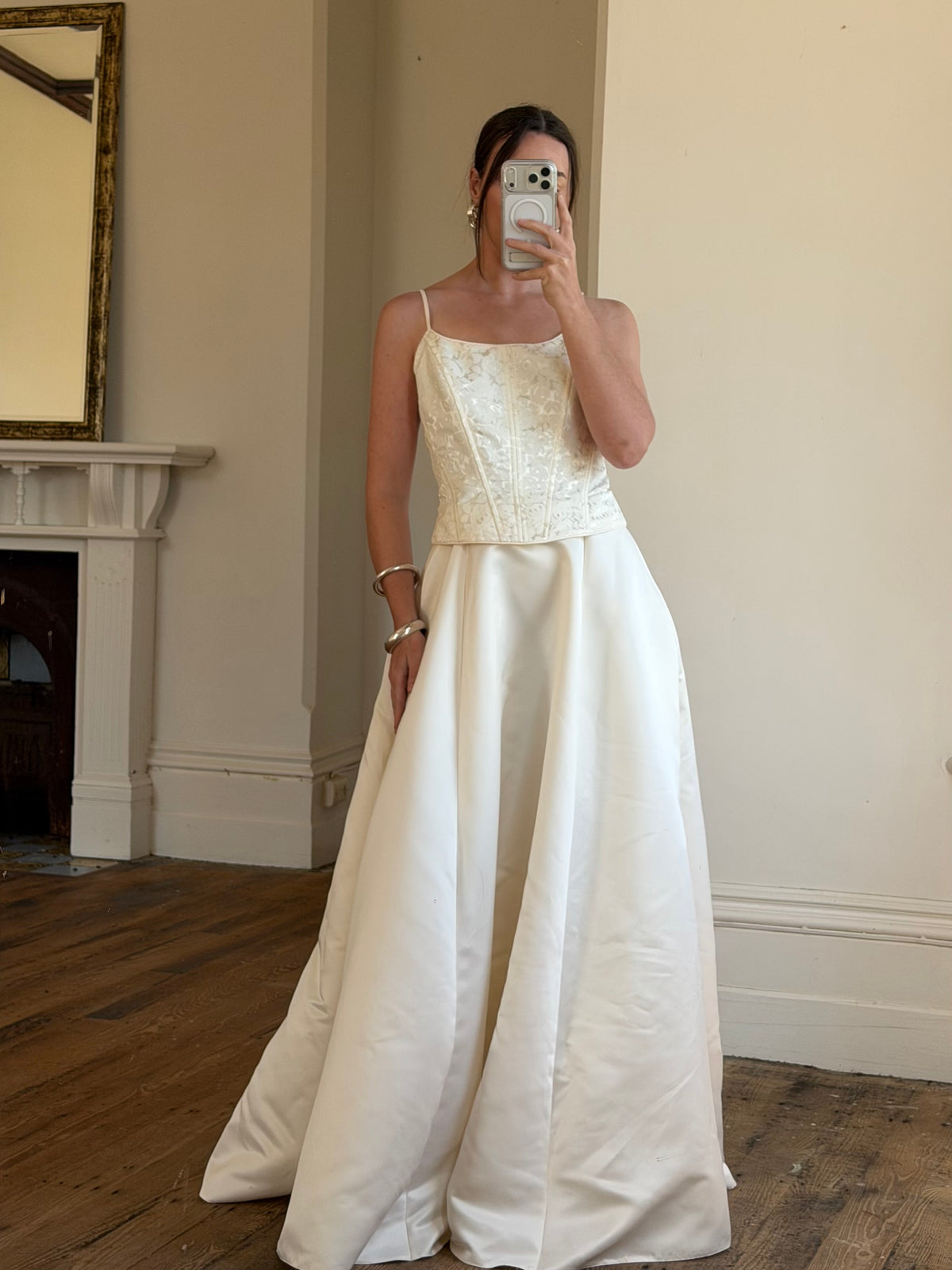 Vintage 90s Brocade Corset Satin Bridal Gown Champagne
