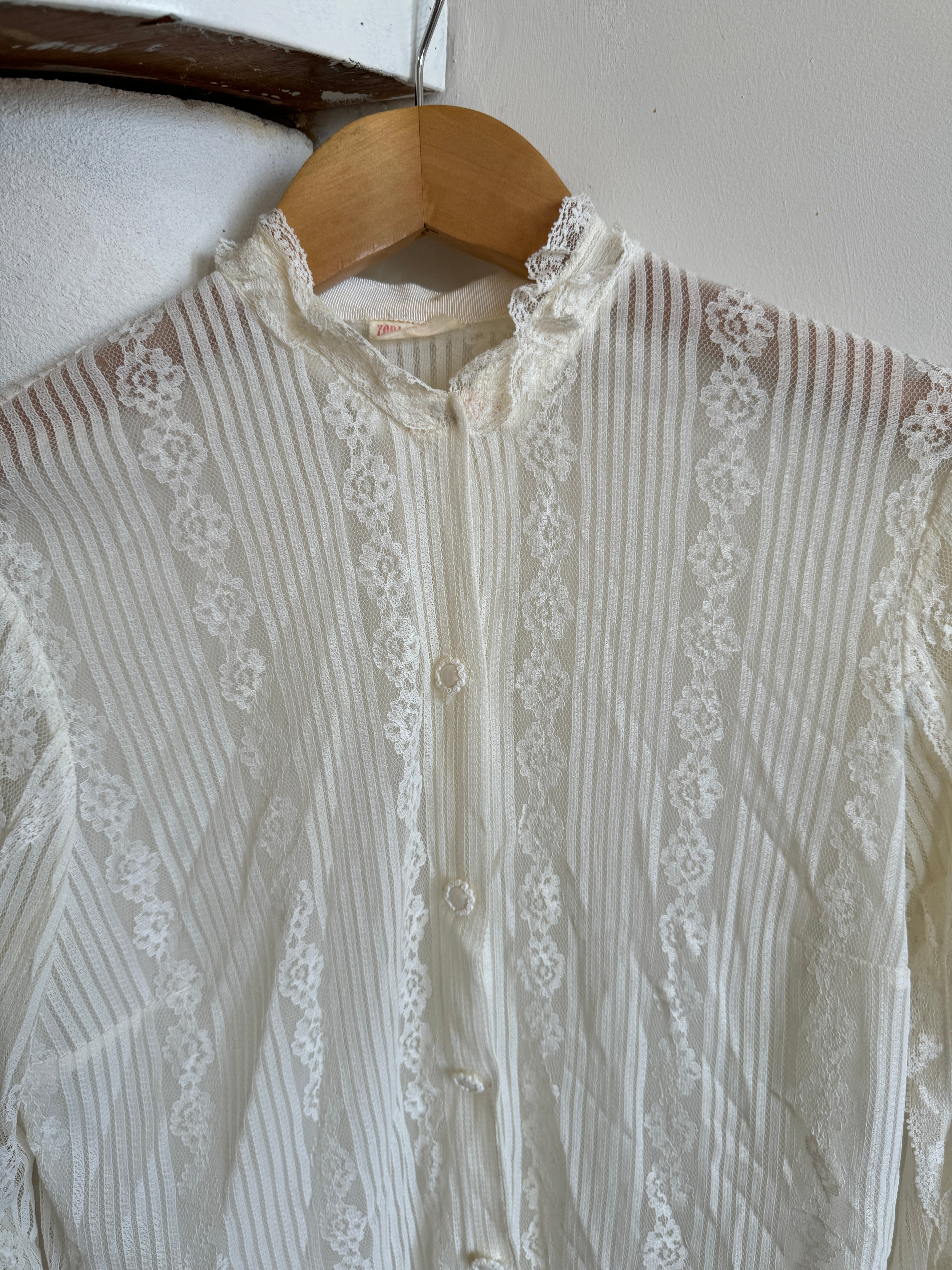 Vintage Lace Stretch Button Up Blouse