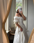 Vintage 90s Silk Puff Sleeve Embroidered Wedding Dress