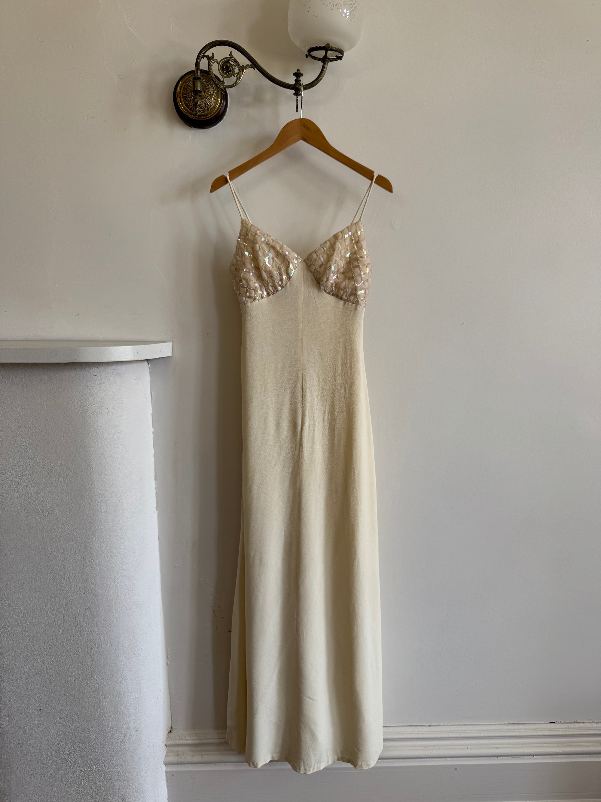 Vintage 60s Sequin and Crepe Slip Wedding Dress