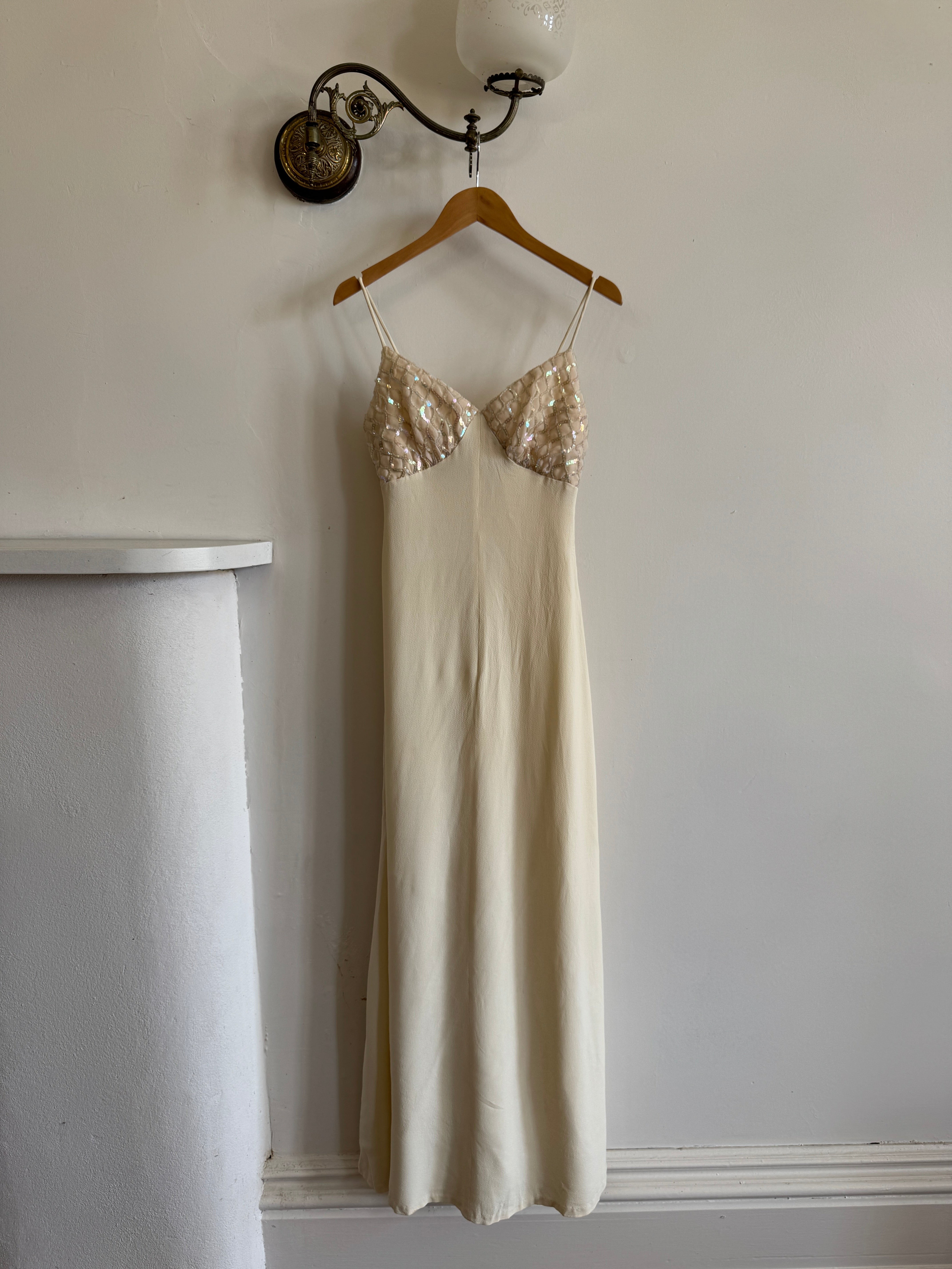 Vintage 60s Sequin and Crepe Slip Wedding Dress