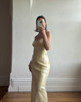 Vintage 90s Butter Yellow Organza Bias Slip Dress