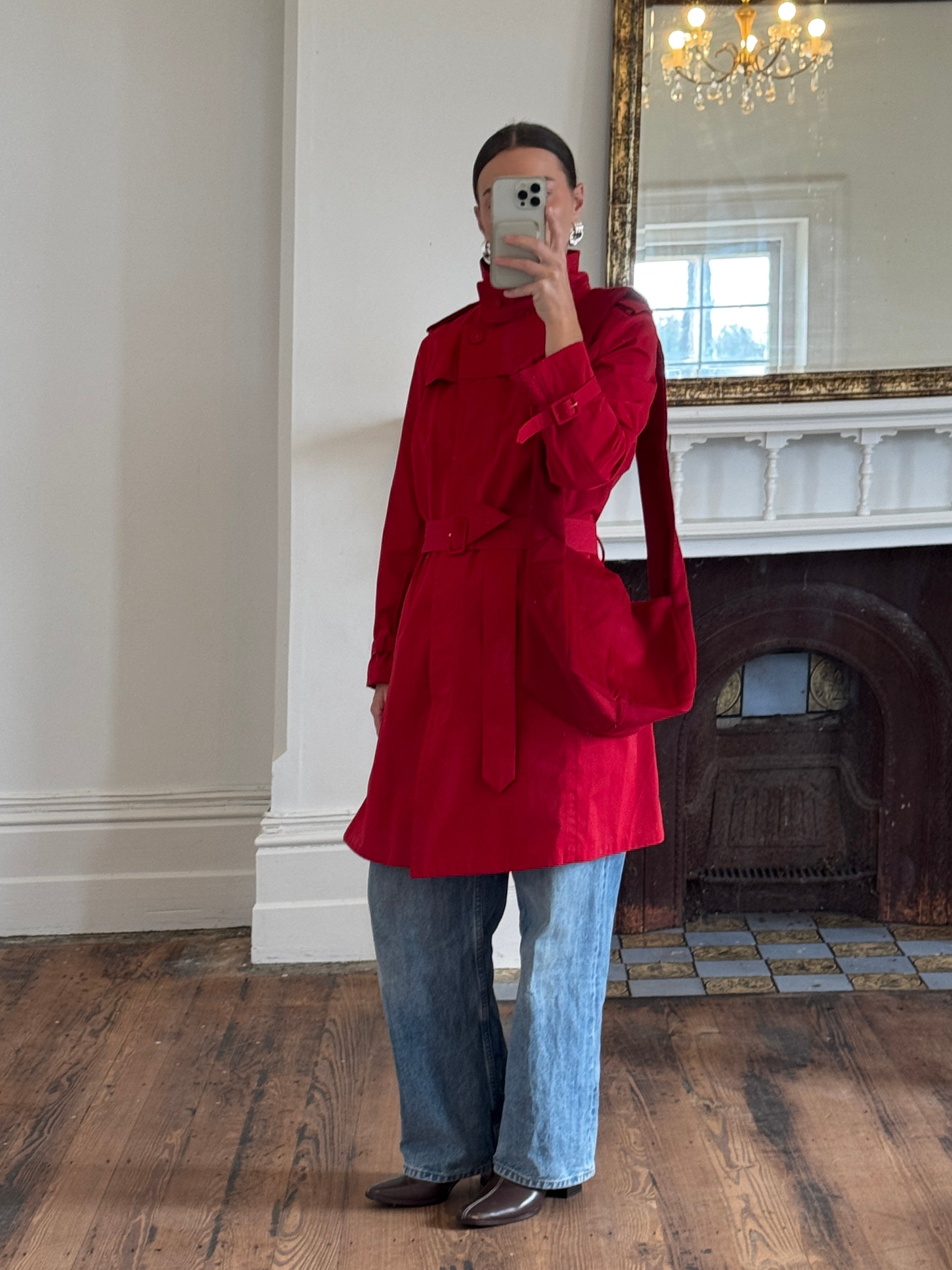 Vintage 90s Red Mid Length Trench Coat