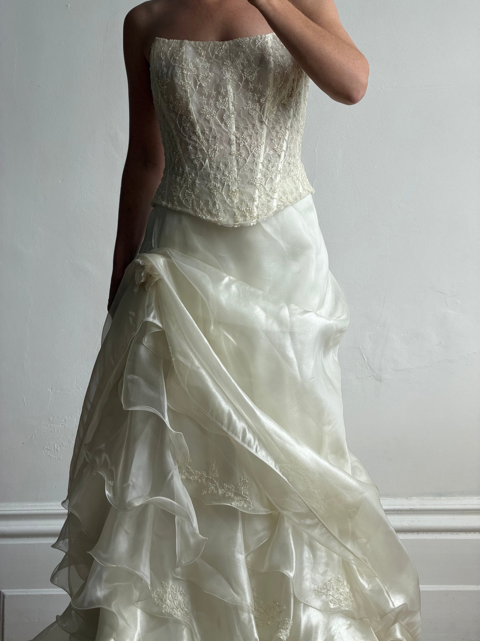 Vintage 90s Italian Sequin Bustier and Ruffle Skirt Bridal Set