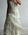 Vintage 90s Italian Sequin Bustier and Ruffle Skirt Bridal Set