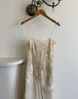 Vintage 90s Italian Nude Floral Beaded Silk Organza Wedding Gown